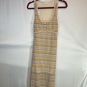 Women's Illa Illa Size Medium Crochet Maxi Dress Brown Tan Red Knit Cottage Core